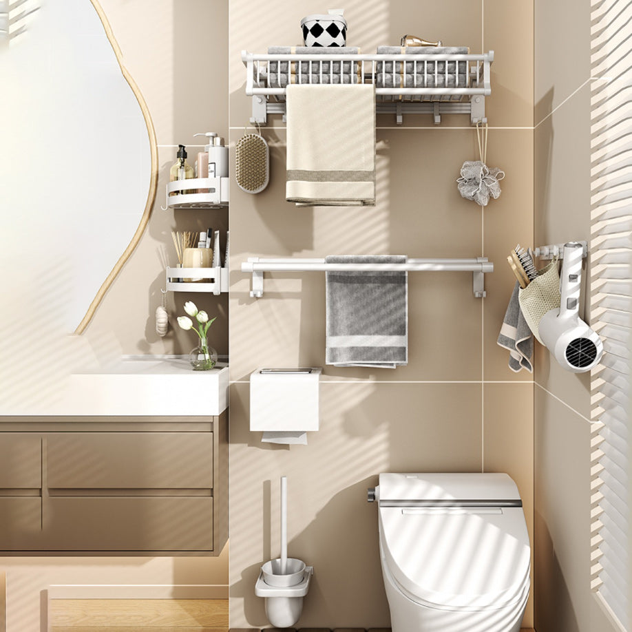 BowLift | Modern style bathroom accessory set with bathroom shelf/towel rack/toilet brush in white
