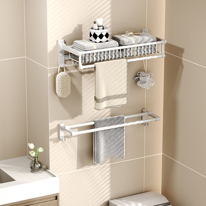 BowLift | Modern style bathroom accessory set with bathroom shelf/towel rack/toilet brush in white