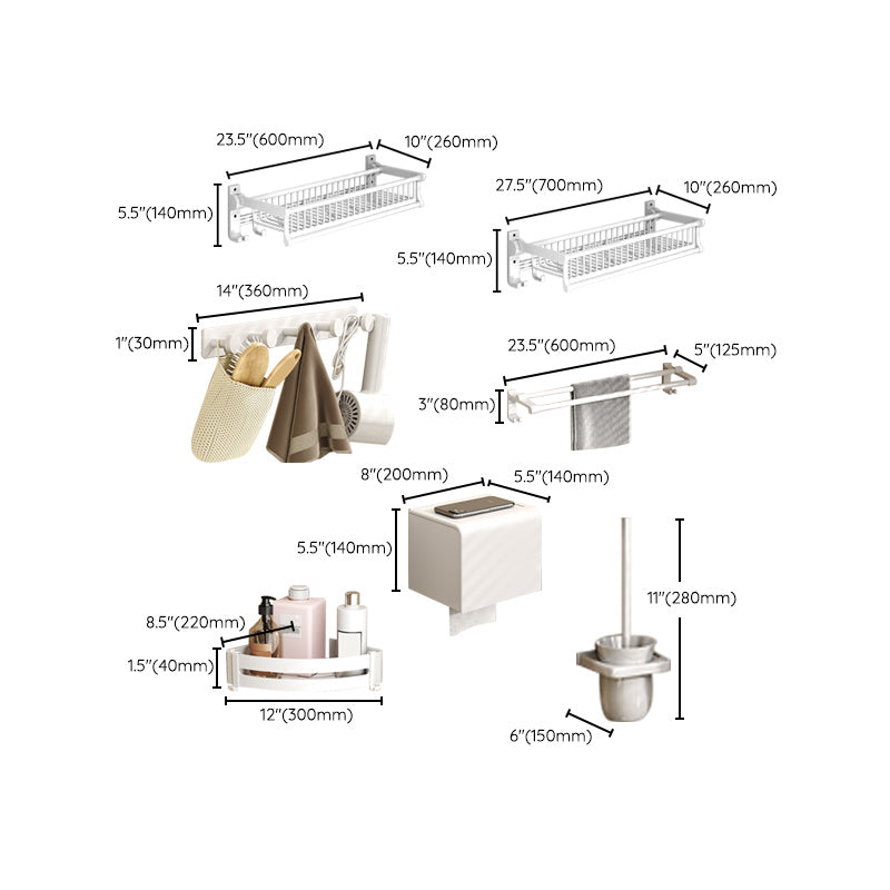 BowLift | Modern style bathroom accessory set with bath shelf/towel holder/toilet brush in white