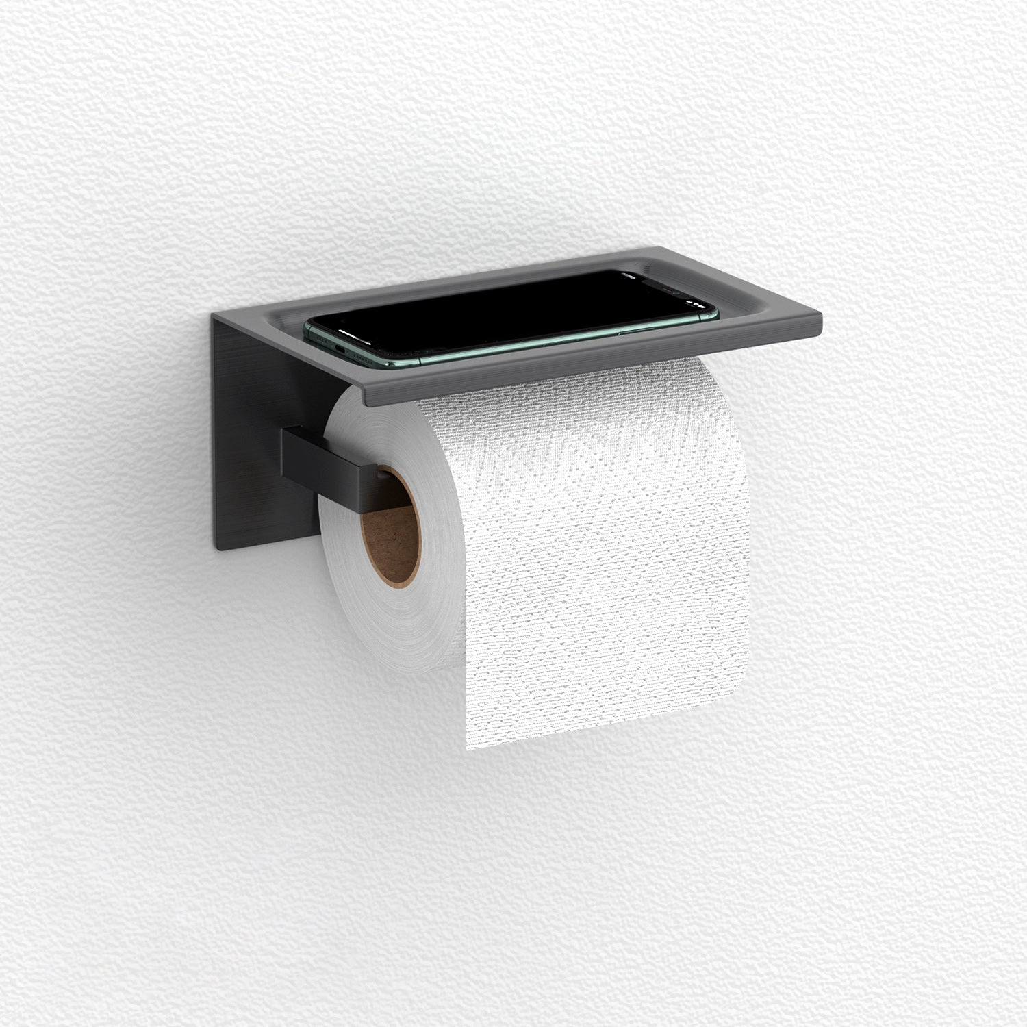 BowLift | Gray contemporary bathroom accessory set Brushed gray bath shelf/toilet paper holder/towel bar