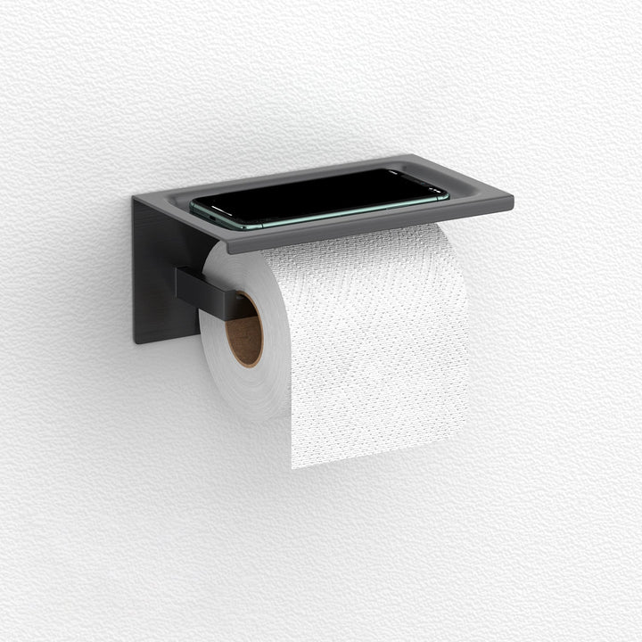 BowLift | Gray contemporary bathroom accessory set Brushed gray bath shelf/toilet paper holder/towel bar