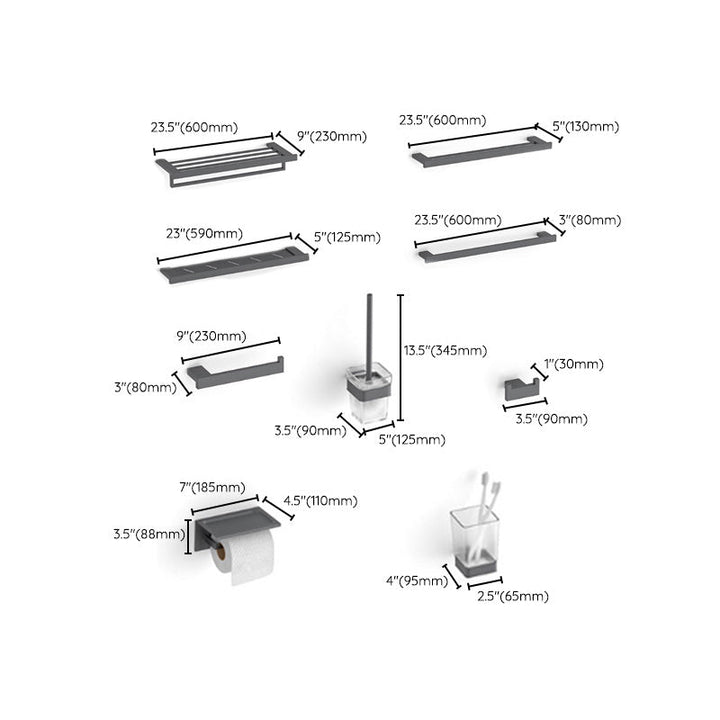 BowLift | Gray contemporary bathroom accessory set Brushed gray bath shelf/toilet paper holder/towel bar