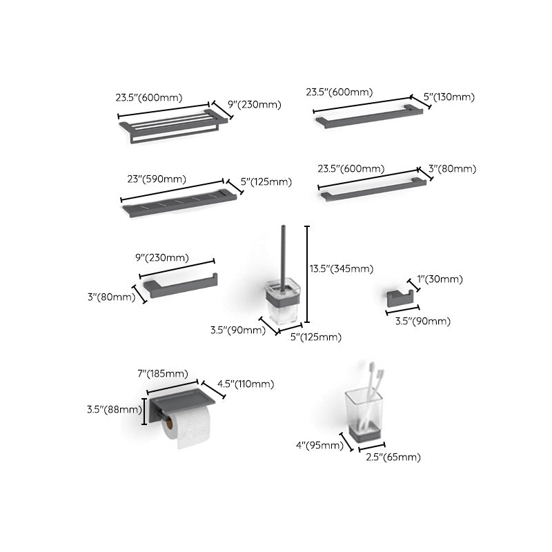 BowLift | Gray contemporary bathroom accessory set Brushed gray bath shelf/toilet paper holder/towel bar