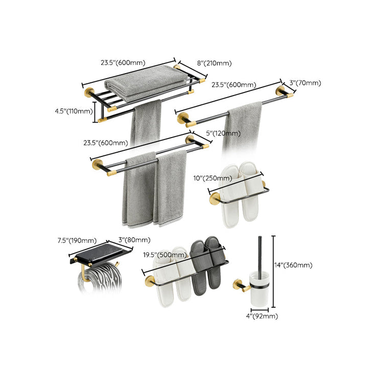 BowLift | 5-piece modern bathroom accessory set made of black brass bathroom hardware