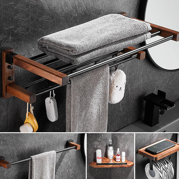 BowLift | 7-piece bathroom accessory set wood and metal bathroom accessory hardware set
