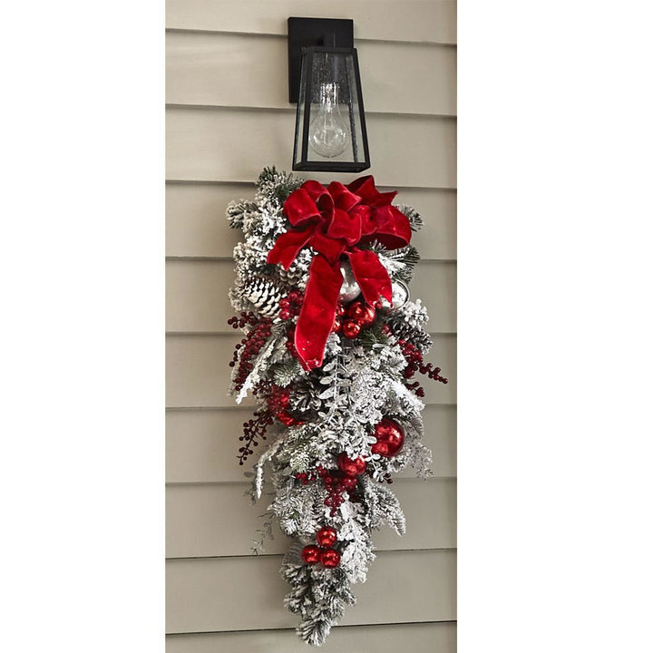 BowLift | New Flocking Wreath Outdoor Decoration Door Hanging Christmas Wreath Rattan