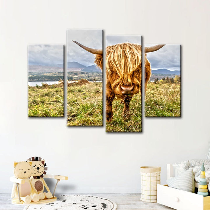 4 Piece Cute Wild Cow - Canvas Wall Art Painting | Bowlift