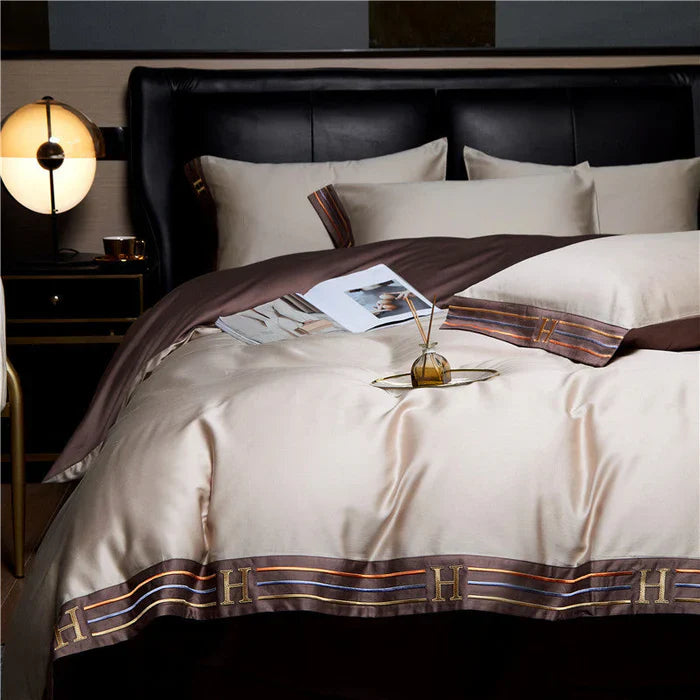 Satin Cotton Embroidered Bedding Set - Luxora | Bowlift