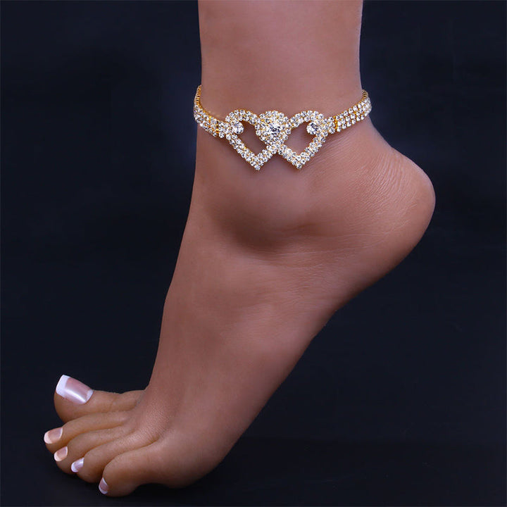 BowLift | Double Love Heart Rhinestone Anklet