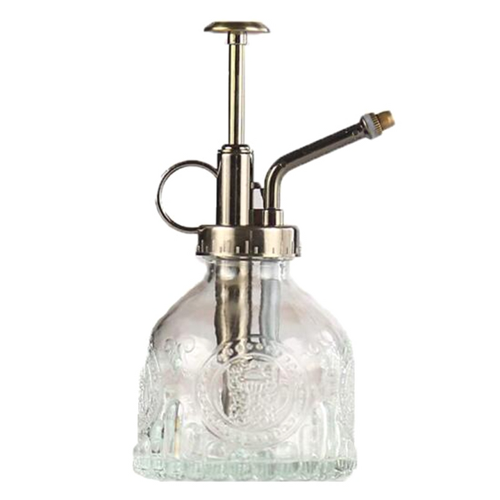 BowLift | Embossed glass bottle with metal nozzle – Plant sprayer for flower watering in vintage design