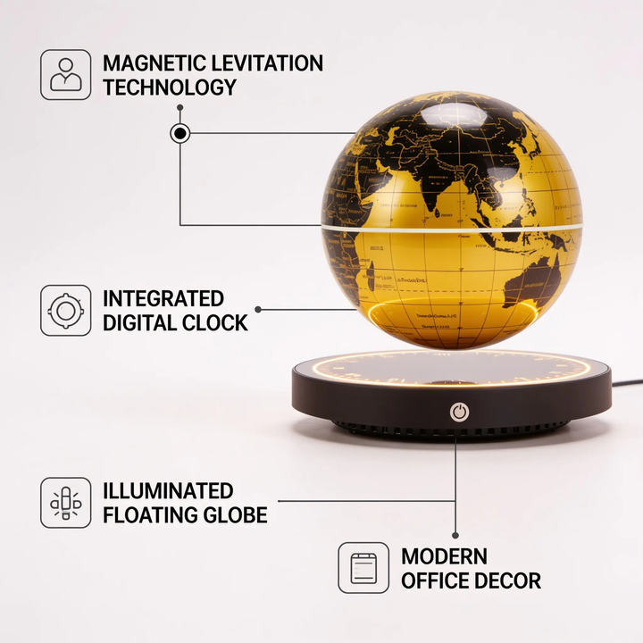 Magnetic Levitation Globe Lamp with Clock Base