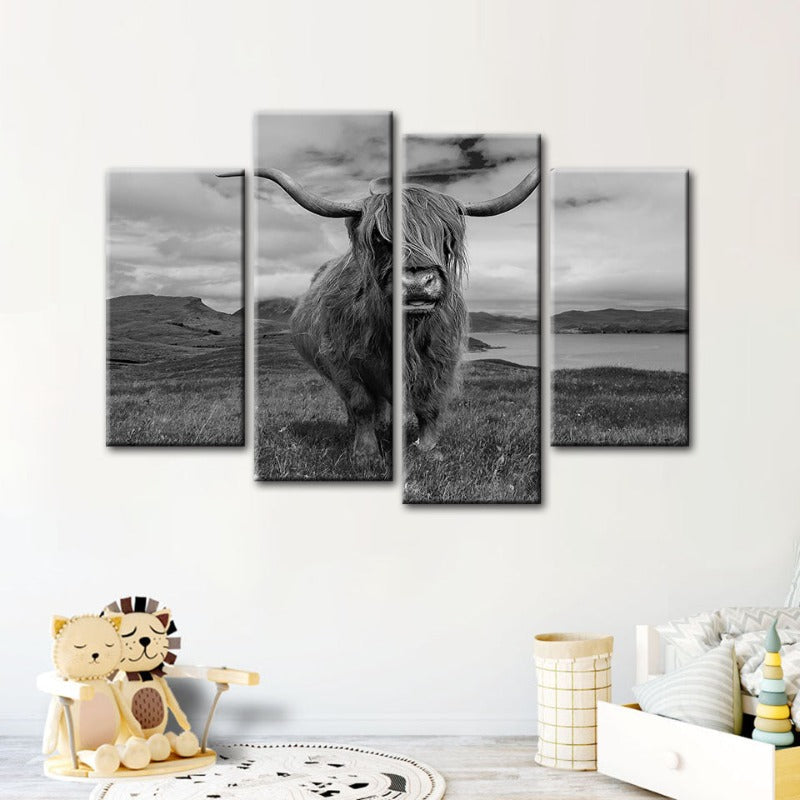 4 Piece Black And White Cow - Canvas Wall Art Painting | Bowlift