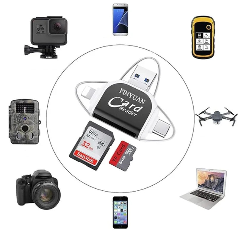 BowLift | 4-in-1 Universal SD TF Card Reader with Multiple Connections