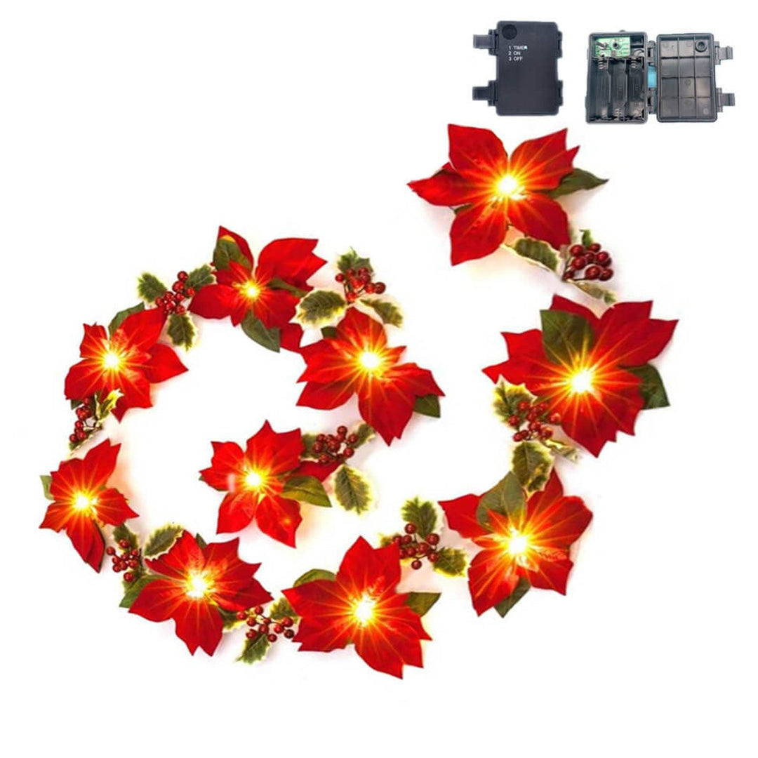 BowLift | Christmas Red Flower Fruit Faux Velvet Flower LED String Lights