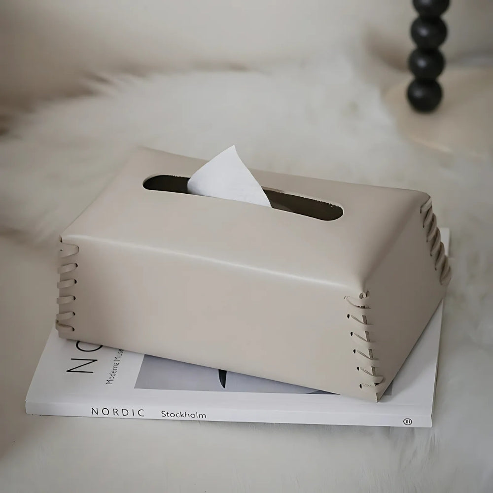 BowLift | Stitched Leather Tissue Box Holder