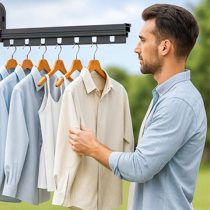 SpaceEase | Folding Clothes Hanger – Retractable Wall-Mounted Rack – Stainless Steel – Ideal for Small Spaces Bowlift