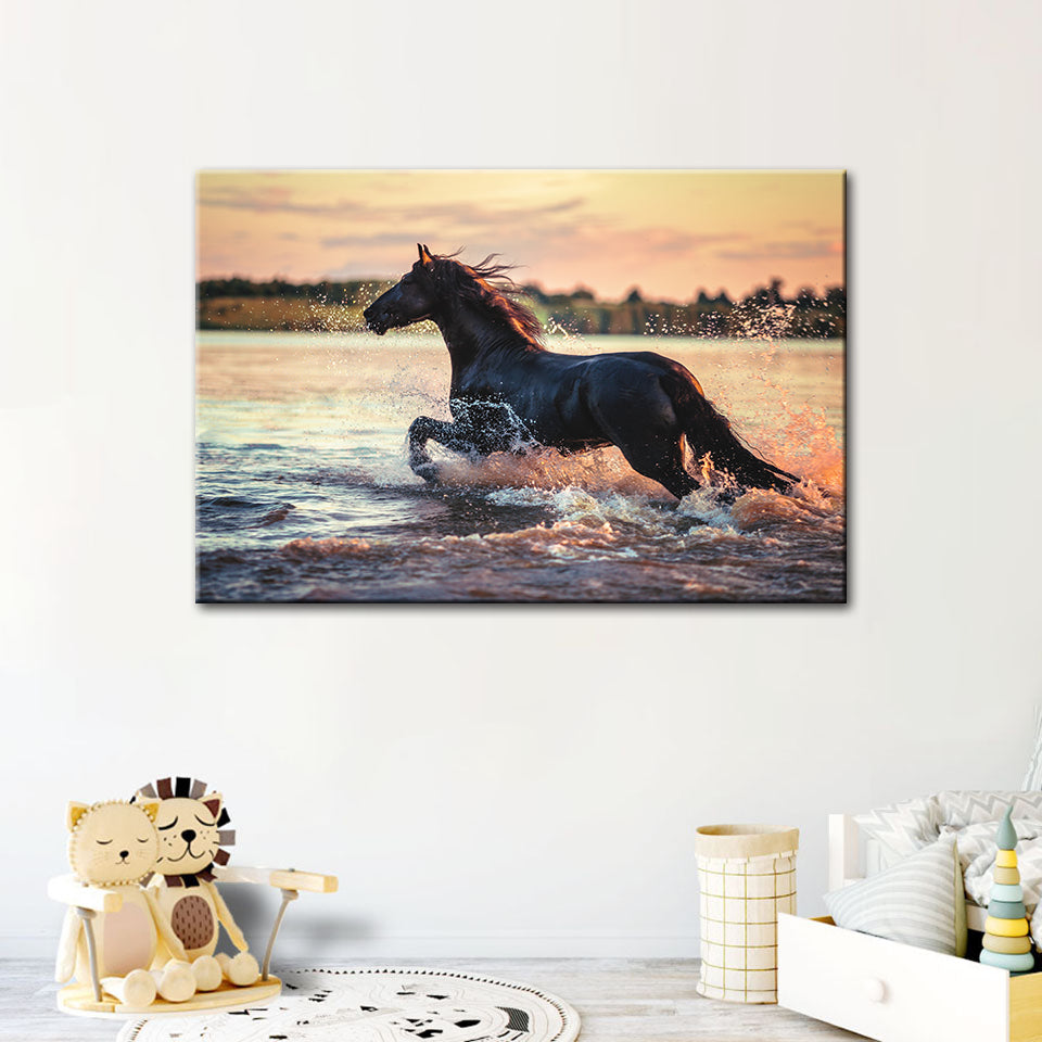 Running Horse in Water- Canvas Wall Art Painting | Bowlift