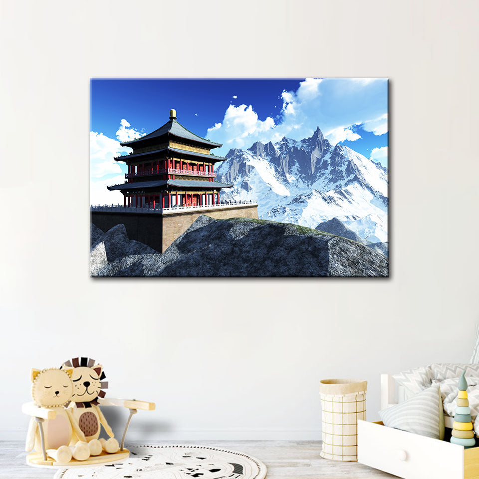 Temple In The Mountains - Canvas Wall Art Painting | Bowlift