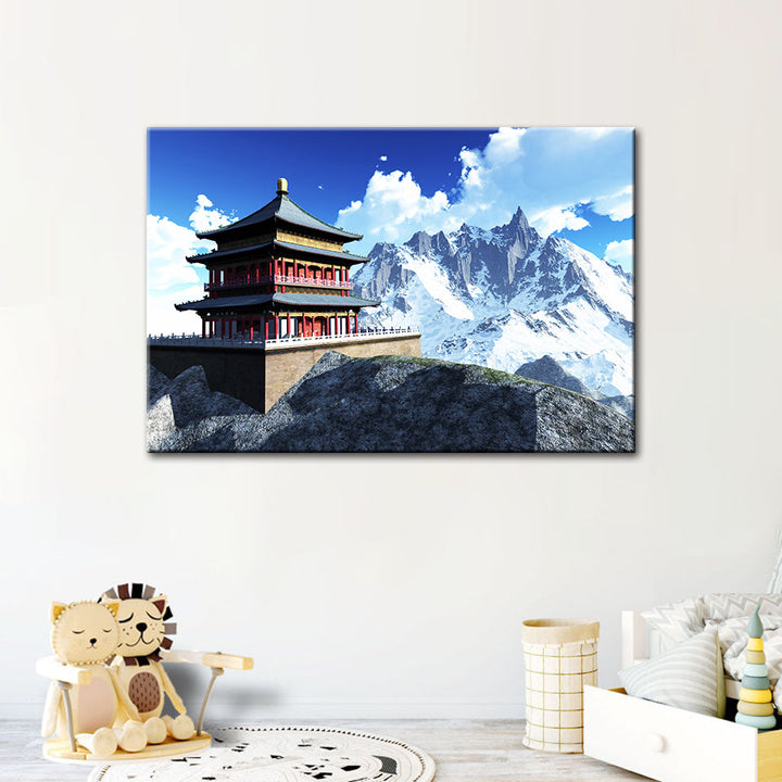 Temple In The Mountains - Canvas Wall Art Painting | Bowlift