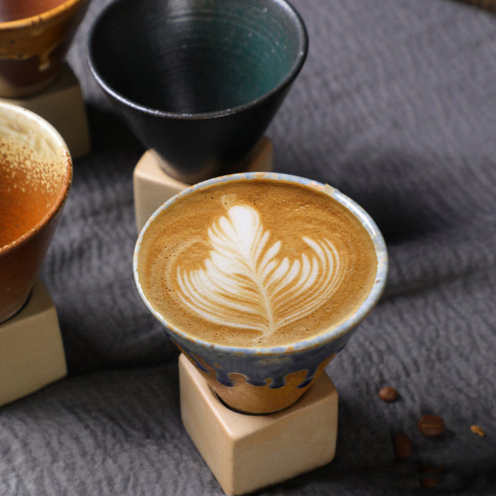 Coarse Pottery Coffee Mug with Base Conical Couture Cup & Base Set | Bowlift