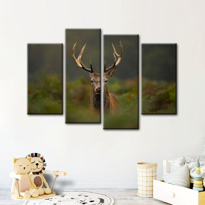 4 Piece Curios Deer Amongst Ferns - Canvas Wall Art Painting | Bowlift