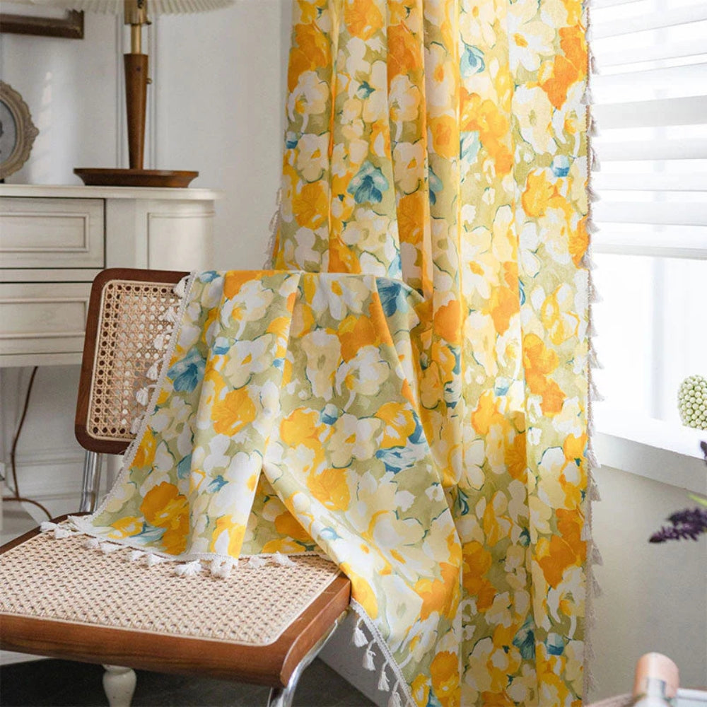 BowLift | Sunshine Blooms Floral Tasseled Curtain
