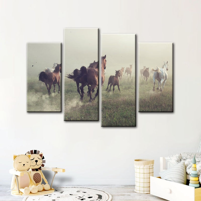 4 Piece Running Horses - Canvas Wall Art Painting | Bowlift