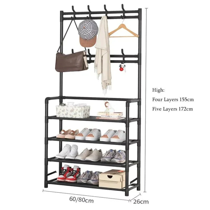 Multifunction 5 Layers Shoe Rack With Clothes Rack Bowlift