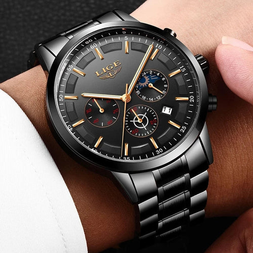 BowLift | VanguardTime | Military Black Steel Watch – Sleek & Sophisticated