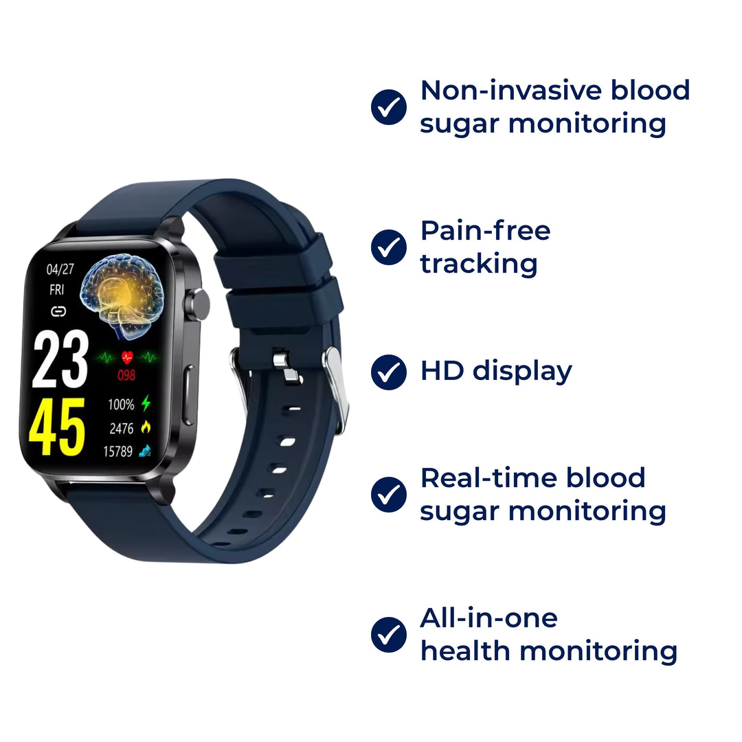 GlucoWell | Non-Invasive Diabetes Smartwatch – Blood Sugar Monitor – HD Display – Pain-Free Glucose Tracking for Adults Bowlift
