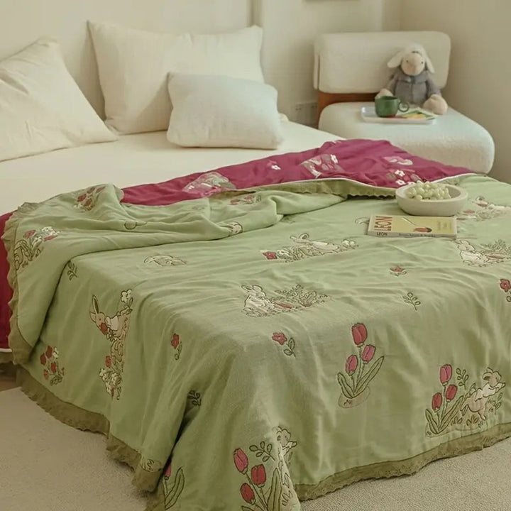 BowLift | Embroidered Bunny Floral Cotton Blanket