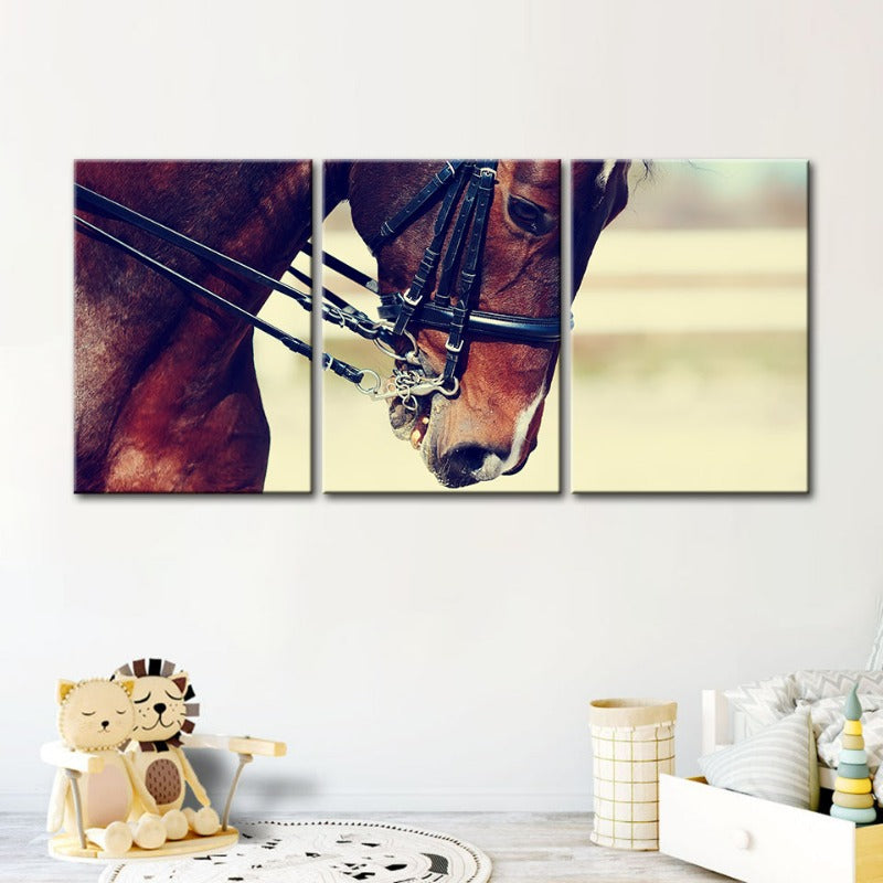 Graceful Haltered Horse-Canvas Wall Art Painting 3 Pieces | Bowlift