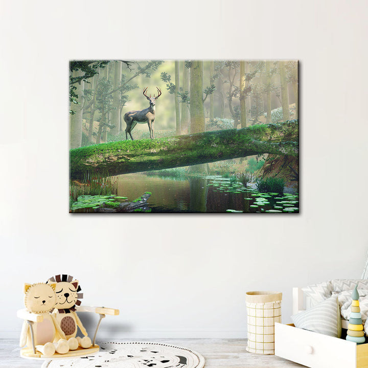 Enchanted Forest Deer - Canvas Wall Art Painting | Bowlift