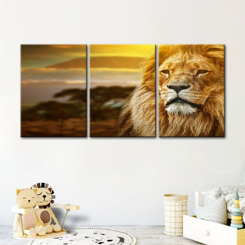 Unamused Lion-Canvas Wall Art Painting 3 Pieces | Bowlift