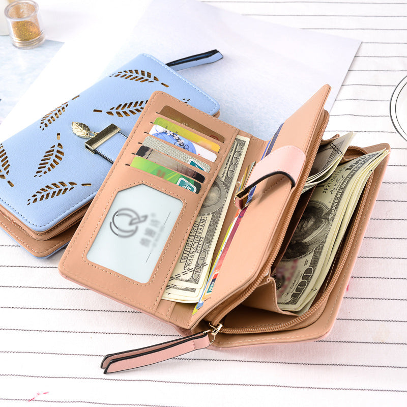 Ladies long wallet with leaf pattern | Bowlift