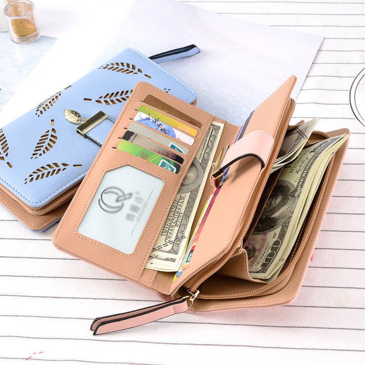 Ladies long wallet with leaf pattern | Bowlift