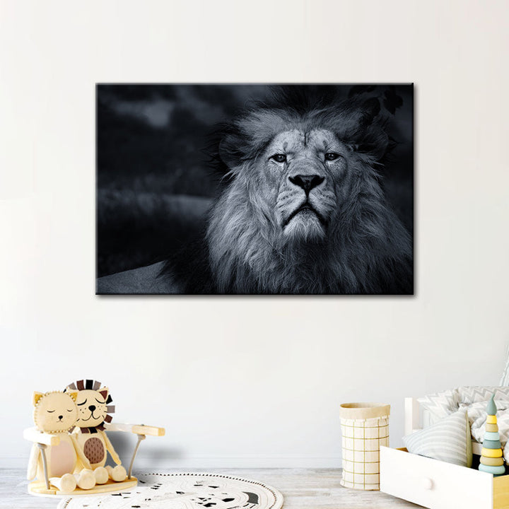 Grayscale Concerned Lion - Canvas Wall Art Painting | Bowlift
