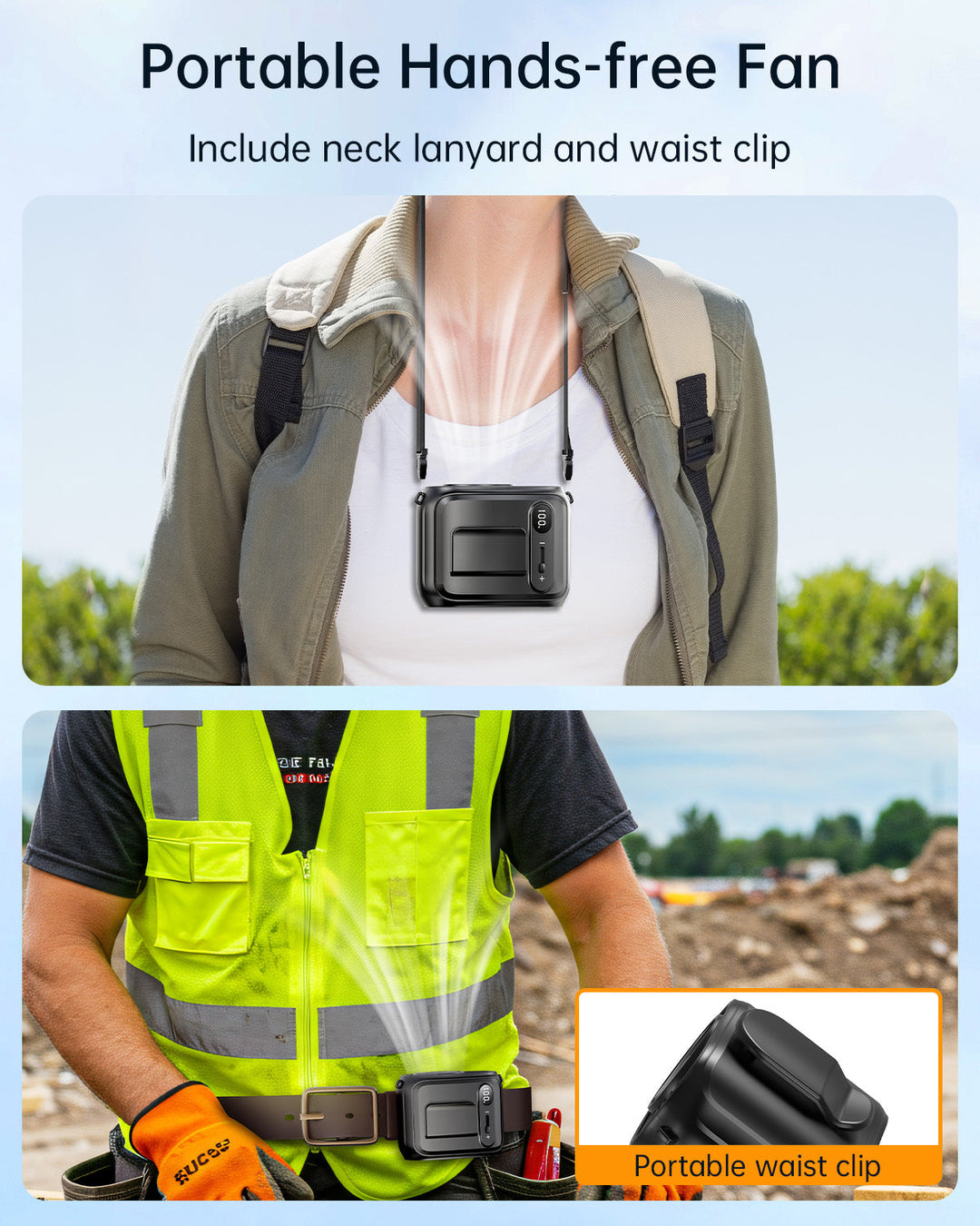 Waist Fan Hands-Free Personal Neck Fan for Outdoor Camping | Bowlift