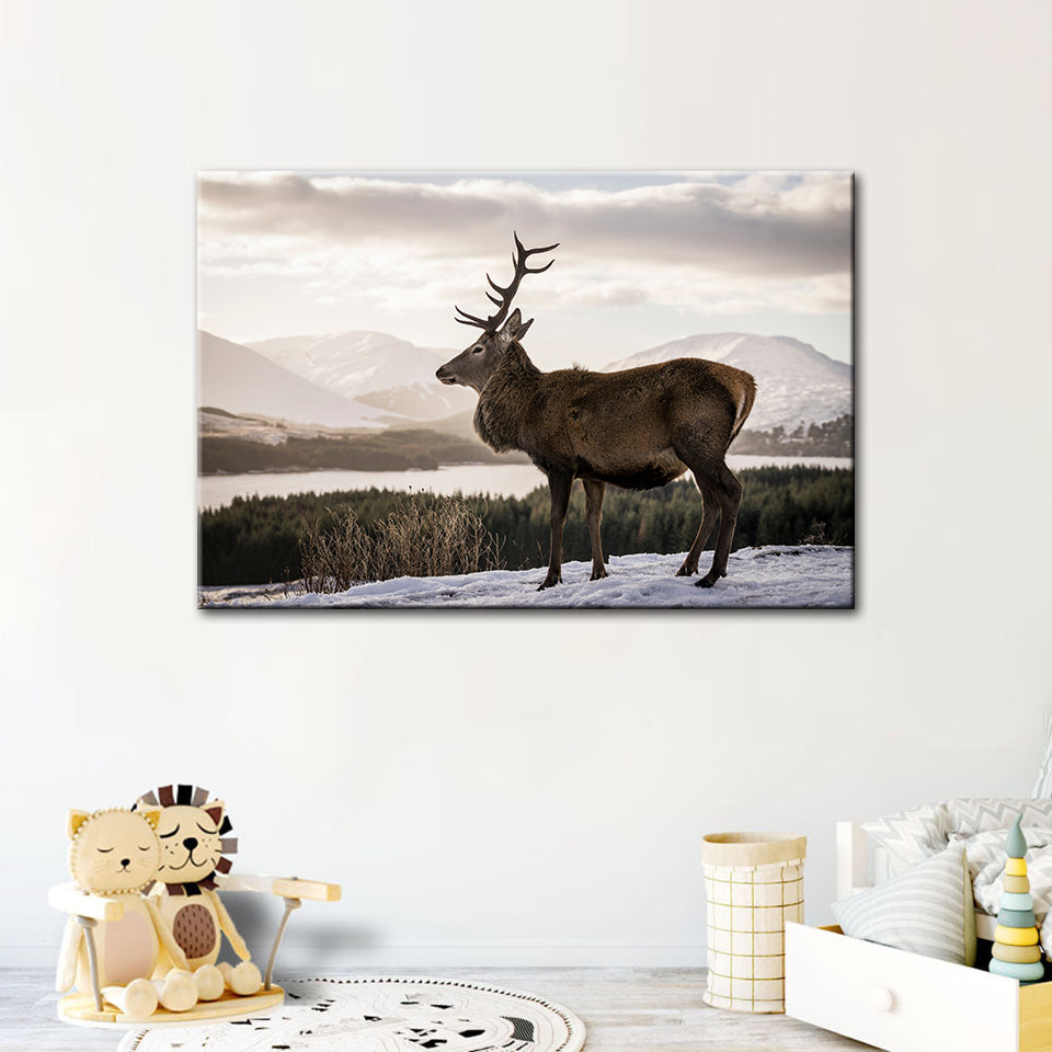 Somber Winter Deer - Canvas Wall Art Painting | Bowlift