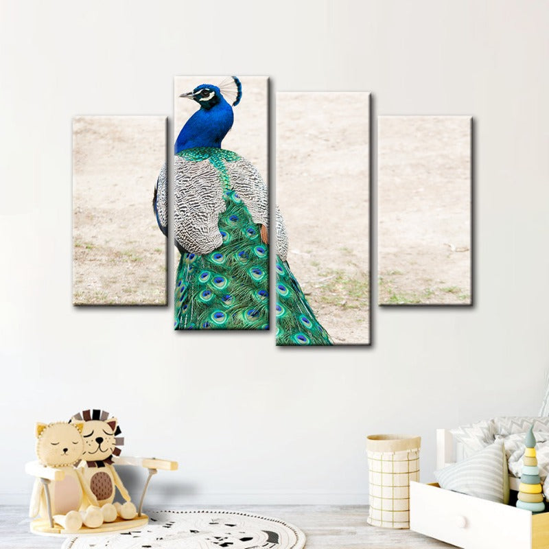 4 Piece Skirted Elegant Peacock - Canvas Wall Art Painting | Bowlift