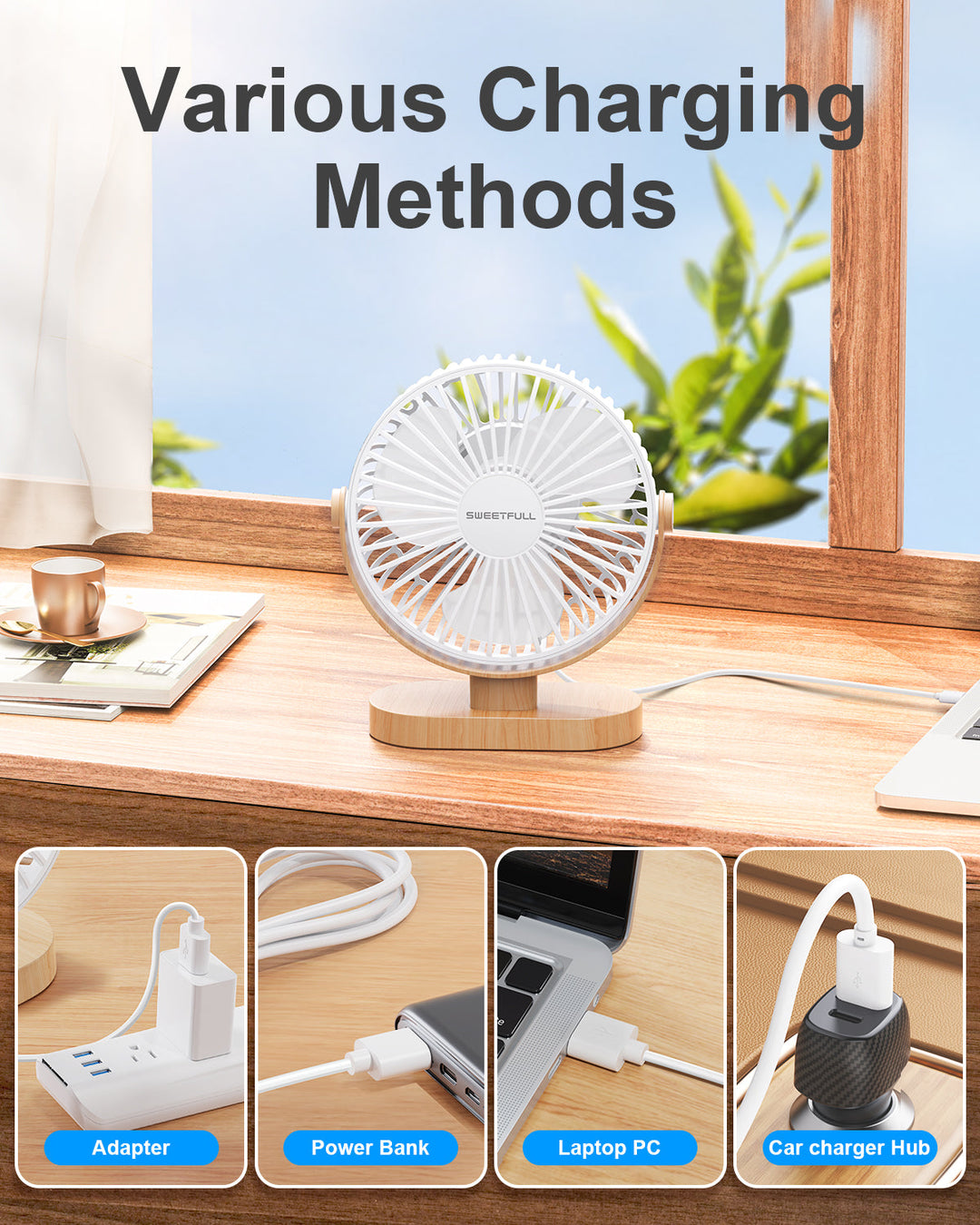 6.5 Inch USB Small Desk Fan for Home Office Car Outdoor Travel | Bowlift