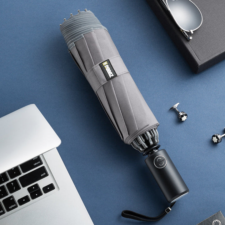 BowLift | Windproof Reverse Folding Umbrella with LED, Auto Open/Close Design, Safe Reflective Tape & Sturdy 10 Ribs