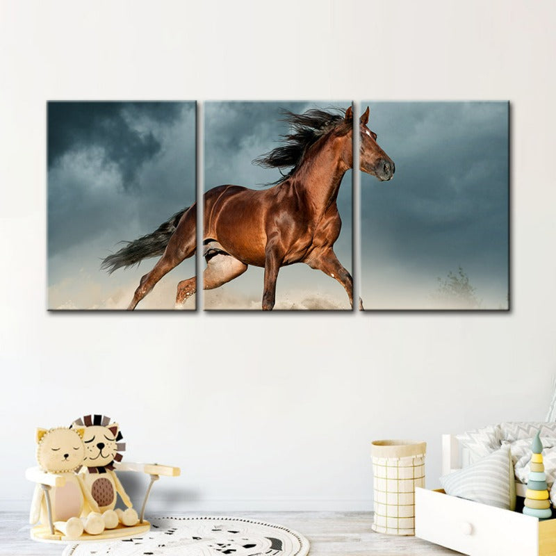 Brown Horse in Desert - Canvas Wall Art Painting 3 Pieces | Bowlift