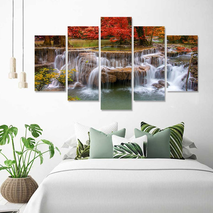 5 Piece Beautiful Waterfall Landscape - Canvas Wall Art Painting | Bowlift