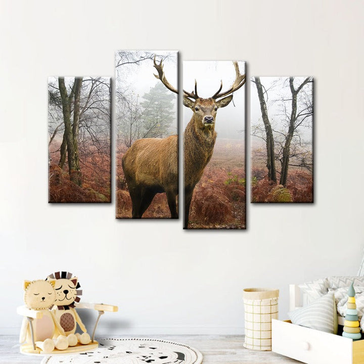 4 Piece Misty Fall Deer - Canvas Wall Art Painting | Bowlift
