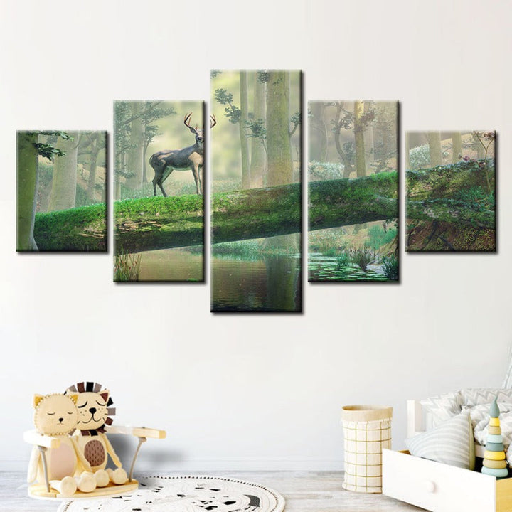 5 Piece Enchanted Forest Deer - Canvas Wall Art Painting | Bowlift