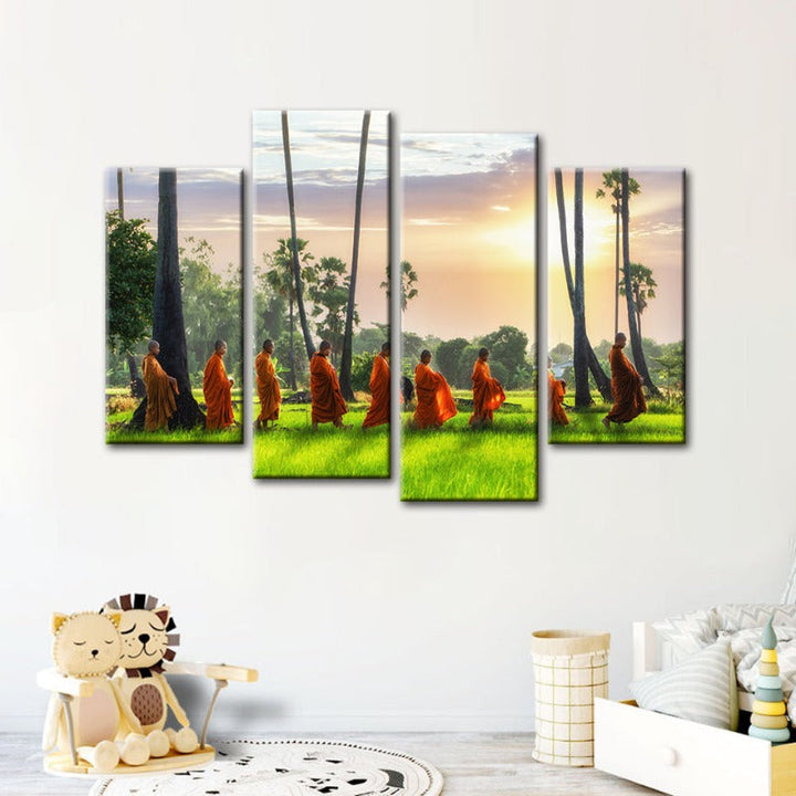4 Piece Relaxing Monks- Canvas Wall Art Painting | Bowlift