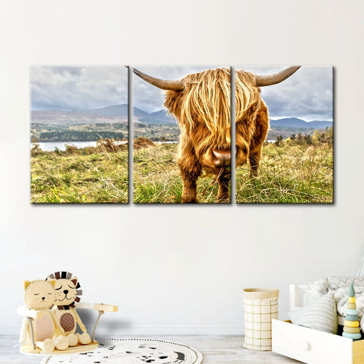 Cute Wild Cow-Canvas Wall Art Painting 3 Pieces | Bowlift