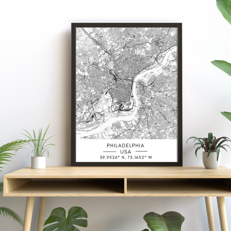 Philadelphia City Map - Canvas Wall Art Painting | Bowlift