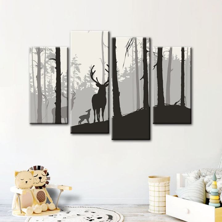 4 Piece Silhouette Deer Family - Canvas Wall Art Painting | Bowlift
